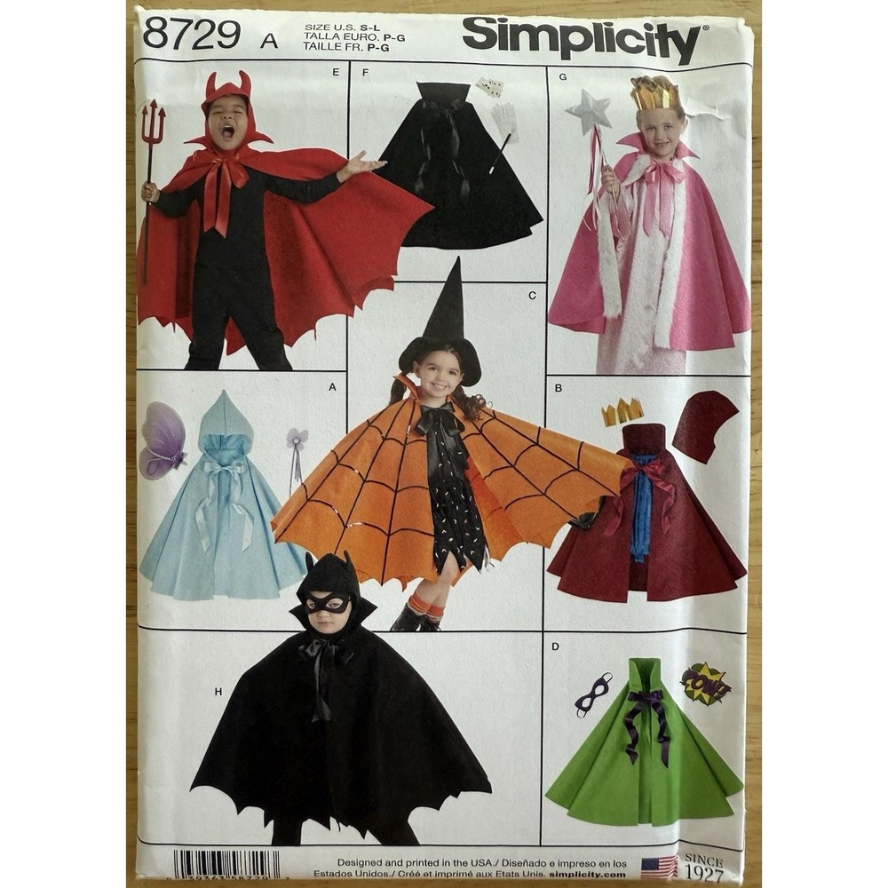 Simplicity Pattern 8729 Child's Cape Robe‎ Headpieces Size S-L Uncut FF